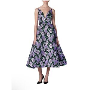 Carolina Herrera Metallic Floral Jacquard A-Line Dress size 6